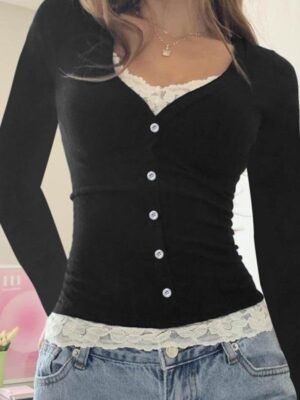Two Piece Lace Long Sleeve Top
