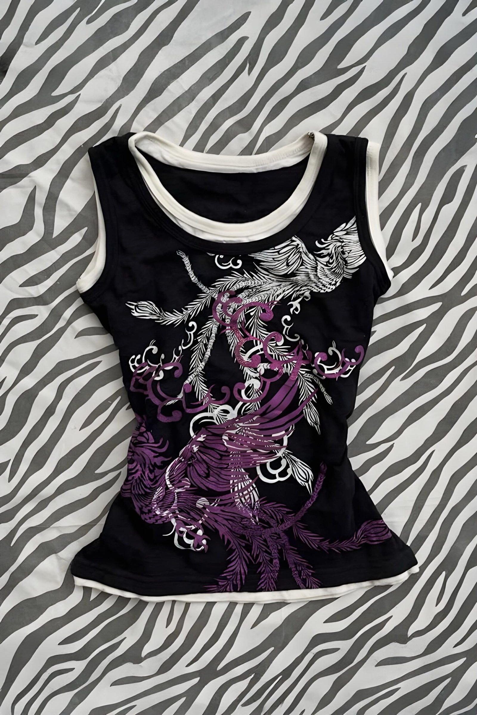 “A Y2K Japanese-Style Phoenix Graphic Double-Layer Top”