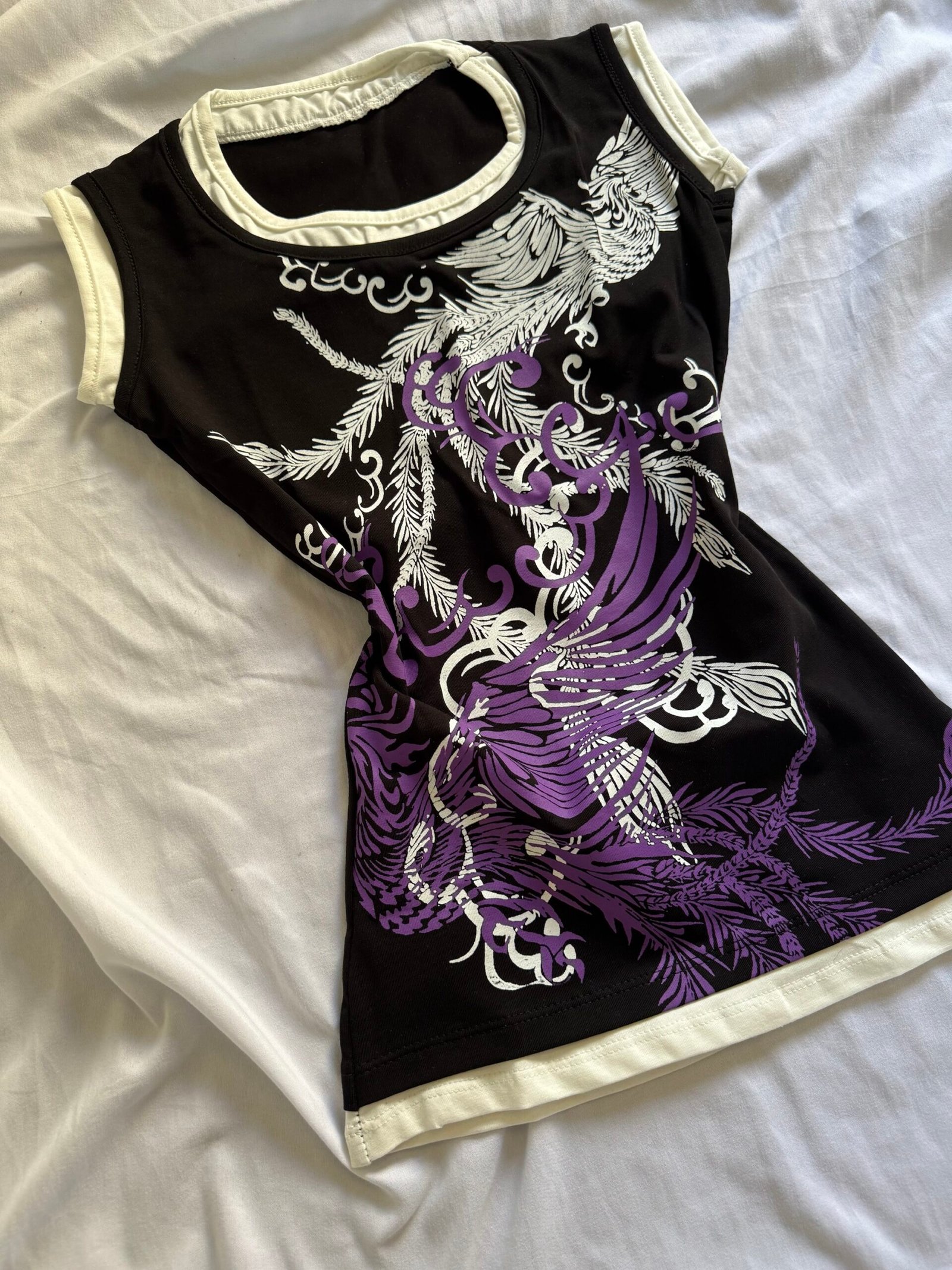 “A Y2K Japanese-Style Phoenix Graphic Double-Layer Top” - Image 2