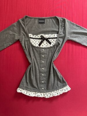 “Polka Dots” Grey Long Sleeve Top