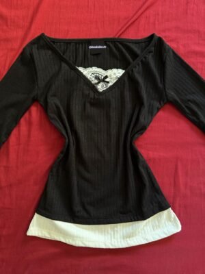 “Black Lace Henley Top”