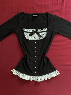 “Polka Dots” Black Long Sleeve Top