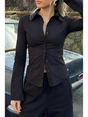 “Black Long Sleeve Fitted Shirt”
