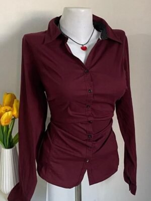 “Burgundy fitted shirt”