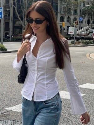 “White Fitted Long Sleeve Shirt”